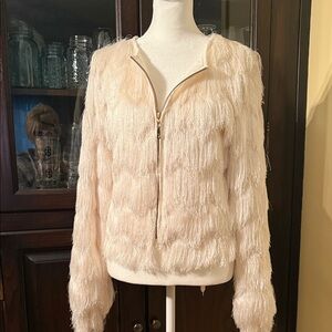 Guess Ivory Chevron Fringe Jacket
